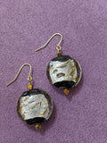 Black, Silver, Gold Glass Round Earrings