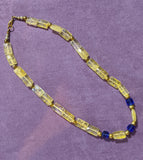 Yellow Facet Crackle & Blue Cube Necklace