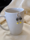 Costume Grey Button & Yellow Facet Earrings