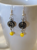 Costume Grey Button & Yellow Facet Earrings
