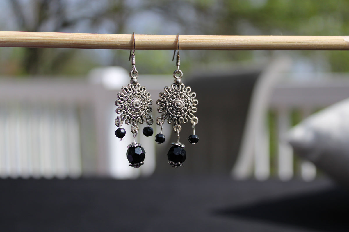 Black Sunburst Chandelier Earrings – Exclusive Expressions