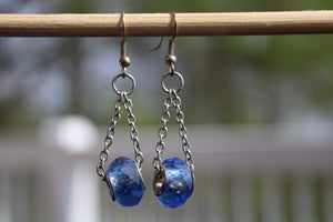 Blue Faceted Chandelier Earrings